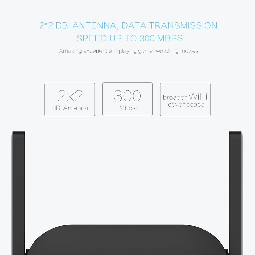 Xiaomi WiFi Amplifier Pro 300Mbps 2.4G Wireless Repeater with 2*2 dBi Antenna Wall Plug WiFi Range Extender Signal Booster for Xiaomi Router