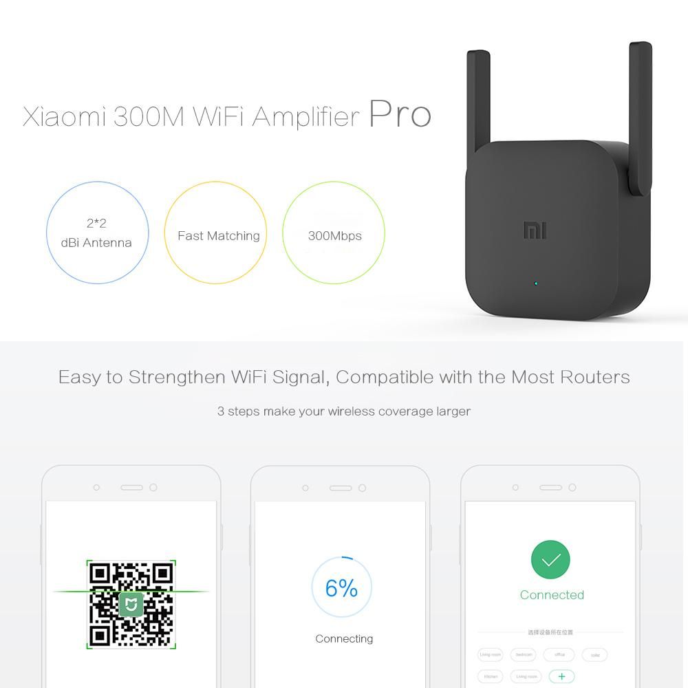 Xiaomi WiFi Amplifier Pro 300Mbps 2.4G Wireless Repeater with 2*2 dBi Antenna Wall Plug WiFi Range Extender Signal Booster for Xiaomi Router
