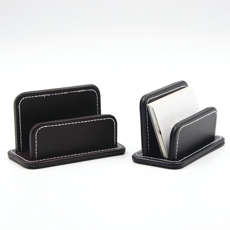 2 Blocks Office Stationery Leather Name Card Holder Stationery Bussiness  Office Home Card Holder(Black)