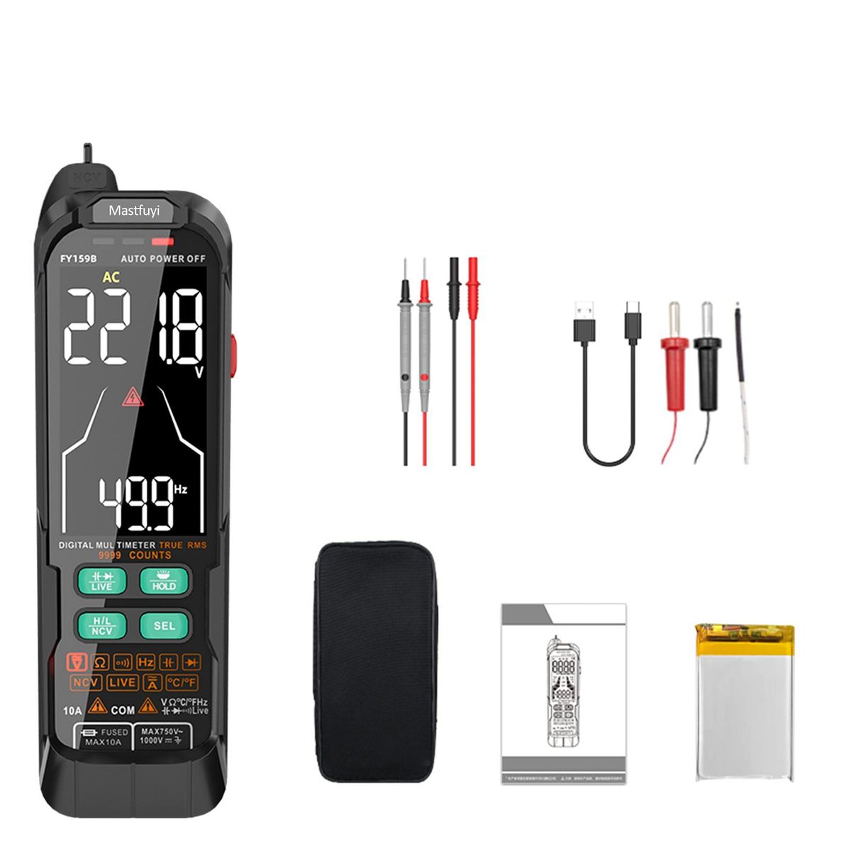 Mastfuyi FY159B Digital Intelligent Multimeter, Fully Automatic Portable Multimeter, Digital Display Multimeter
