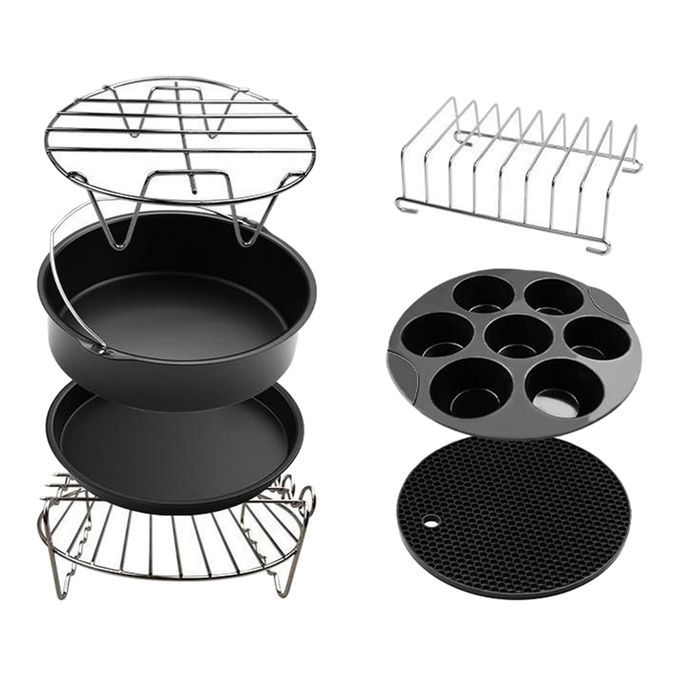 7Pcs/Set Air Fryer Accessories 8inch Cake Barrel Pizza Pan Fit 4.8QT