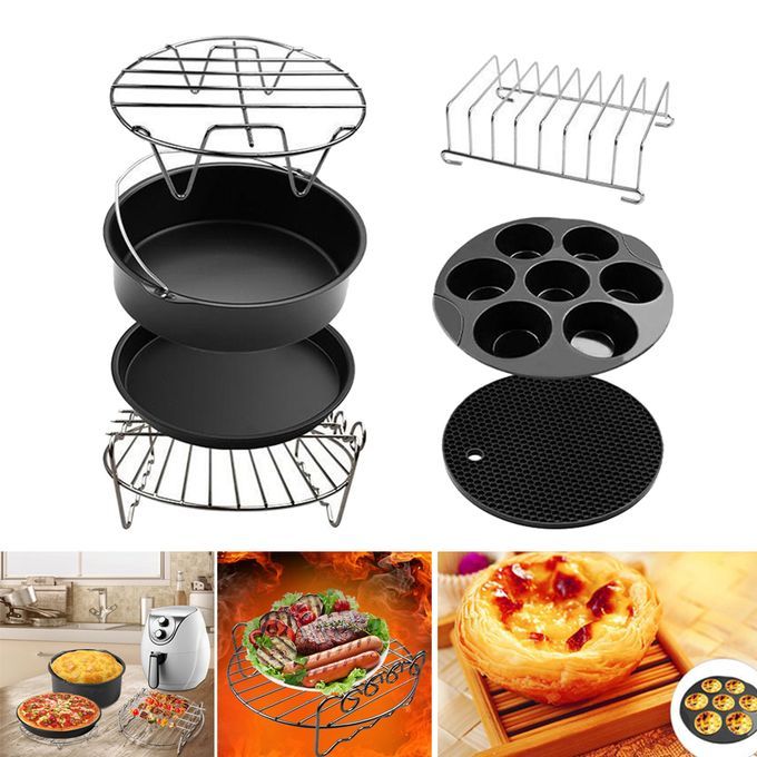 7Pcs/Set Air Fryer Accessories 8inch Cake Barrel Pizza Pan Fit 4.8QT