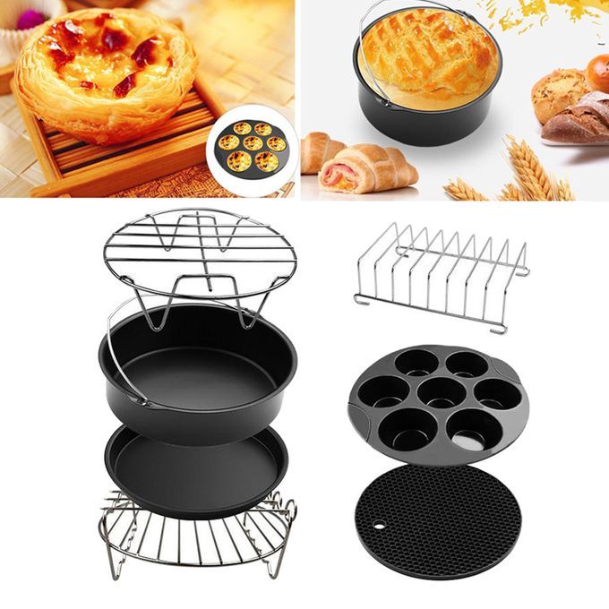7Pcs/Set Air Fryer Accessories 8inch Cake Barrel Pizza Pan Fit 4.8QT