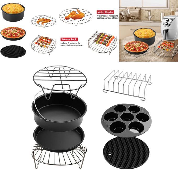 7Pcs/Set Air Fryer Accessories 8inch Cake Barrel Pizza Pan Fit 4.8QT