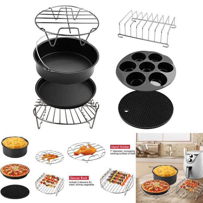 7Pcs/Set Air Fryer Accessories 8inch Cake Barrel Pizza Pan Fit 4.8QT