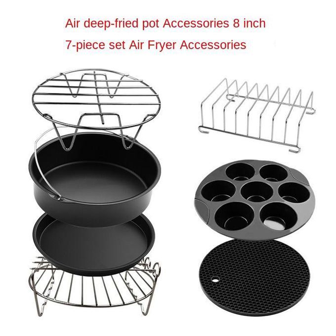 7Pcs/Set Air Fryer Accessories 8inch Cake Barrel Pizza Pan Fit 4.8QT