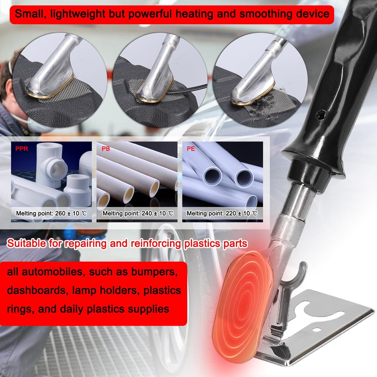 Handy Plastics Welding Device Garage Tools PVC Repairing Machine Car Bumpers Repairing Tool Hot Stapler Plastics Smoothing Tool