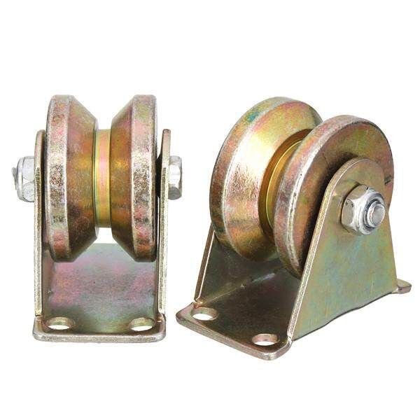 2 Pack 2"inch 660lb Sliding Gate Roller Steel V Type Wheel Track Rail W/ Bracket