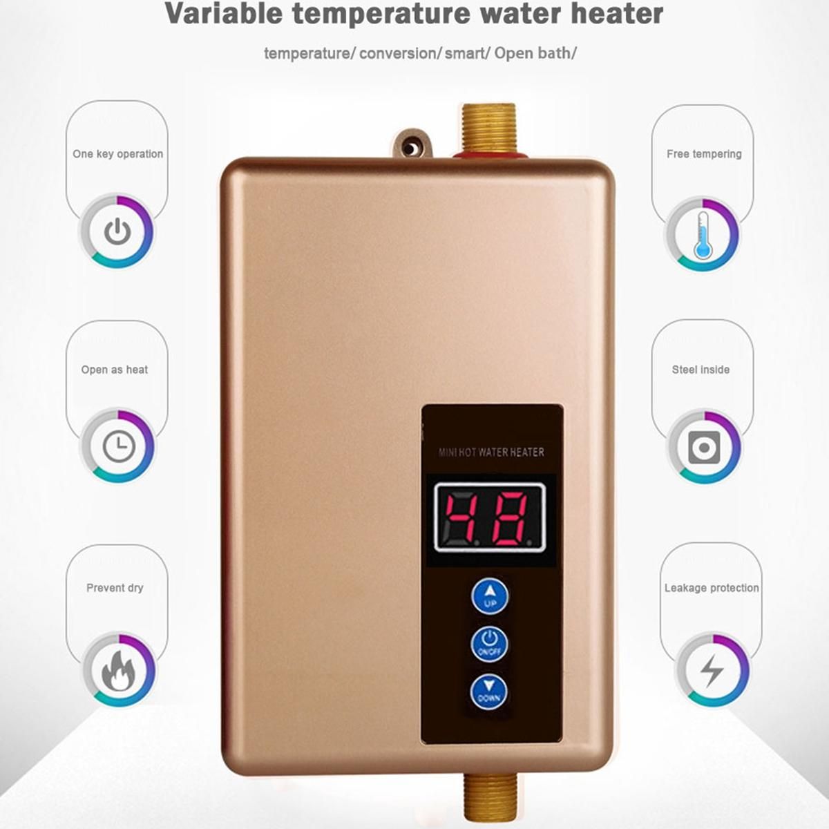 5500W Electric Water Heater 220V Instantaneous Tankless Instant Inverter Water Heater Fast Heating Water Boiler Black