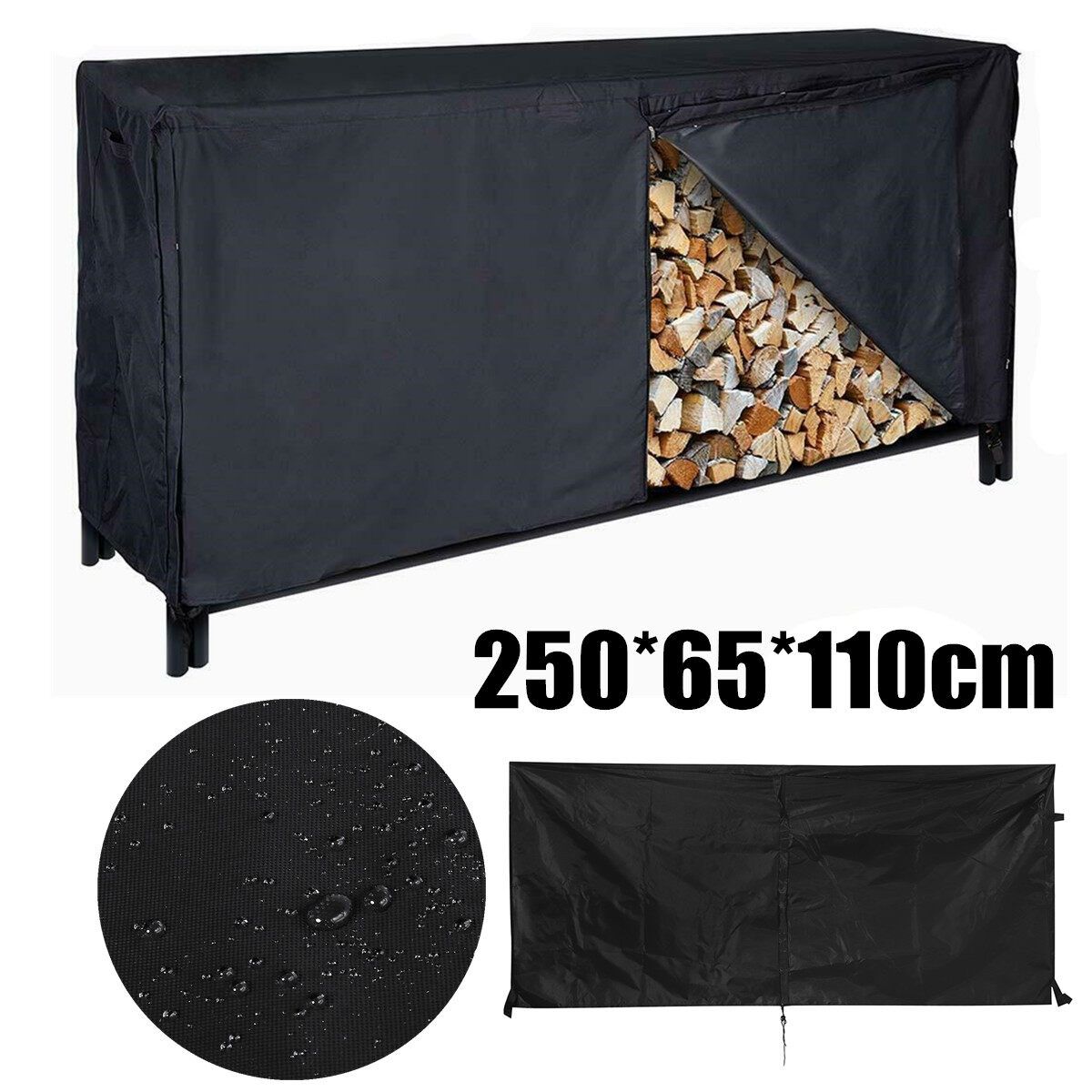 Waterproof 600D Oxford Cloth Zippered Firewood Cover Wood Log Rack Outdoor Cover