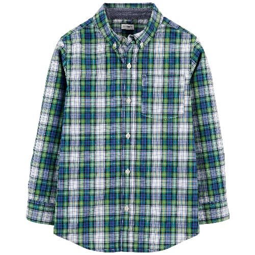 Boys Long Sleeve Striped Checkered Shirt- Green And Blue