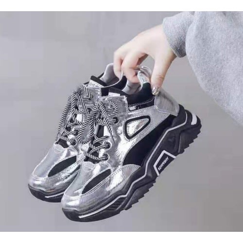 Women Thick Sole Sneakers - Silver