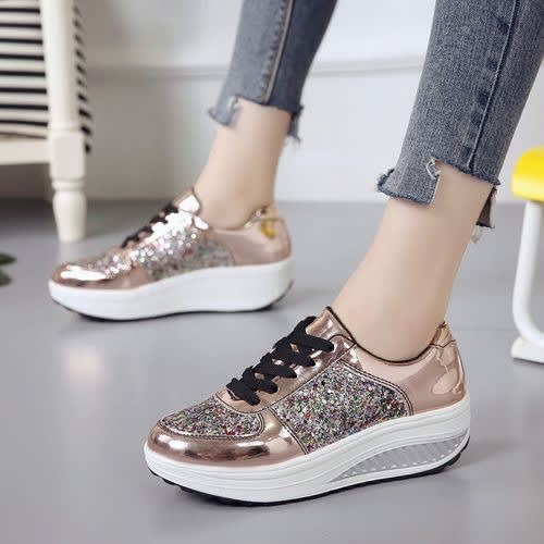 Female Sequined Sneakers - Gold
