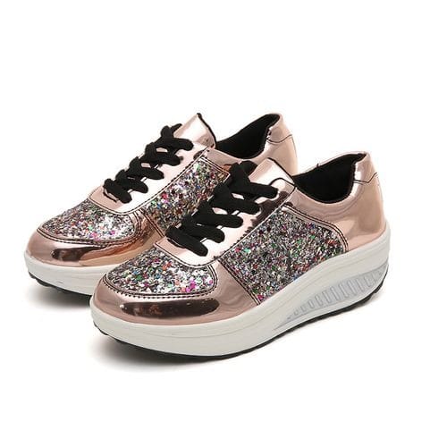 Female Sequined Sneakers - Gold