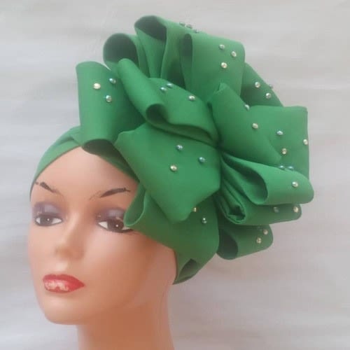 Green Bow Turban With Stones