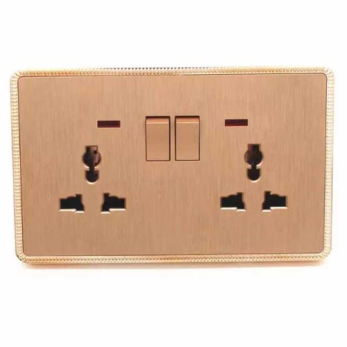 Double Electric 13amps, 2-gang Deluxe Gold Switch Socket With Neon