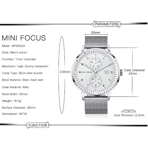 Minifocus Minimalistic Mesh Stainless Steel Watch