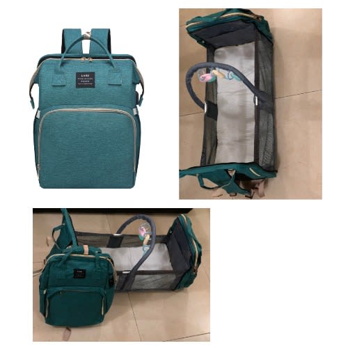 Baby Diaper Bag With Crib Space, Crib Sunshade, Crib Mattress, Usb Charging Port + Cable
