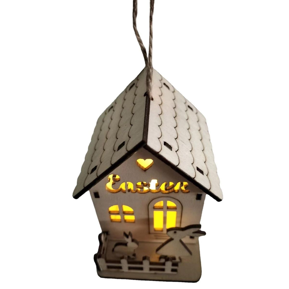 Wooden House Pendant Happy Easter Wooden Craft House Night Lamp A