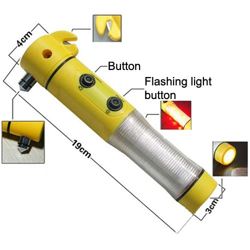 4 In 1 Multi Function Flashlight Alarm Emergency Hammer LED Flash Light For Auto-used(Yellow)