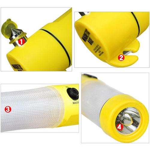 4 In 1 Multi Function Flashlight Alarm Emergency Hammer LED Flash Light For Auto-used(Yellow)