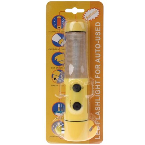4 In 1 Multi Function Flashlight Alarm Emergency Hammer LED Flash Light For Auto-used(Yellow)
