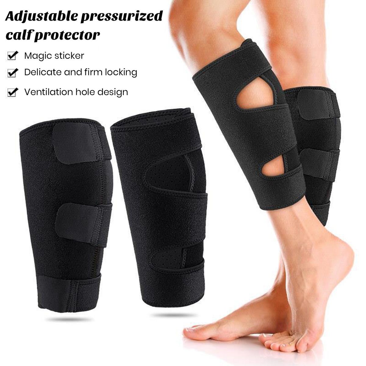 Calf Guard Leg Protection Adjustable Shockproof Shin Guard for Sports Black