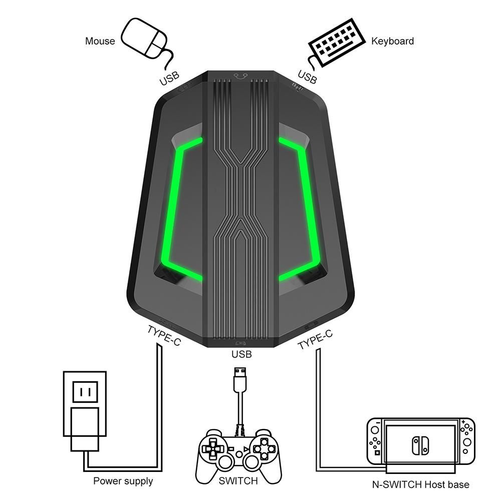 HXSJ P6 Keyboard and Mouse Adapter Portable Mice Converter Replacement for N-Switch PS4 PS3 XBox One 360 with Four-color Breathing Light