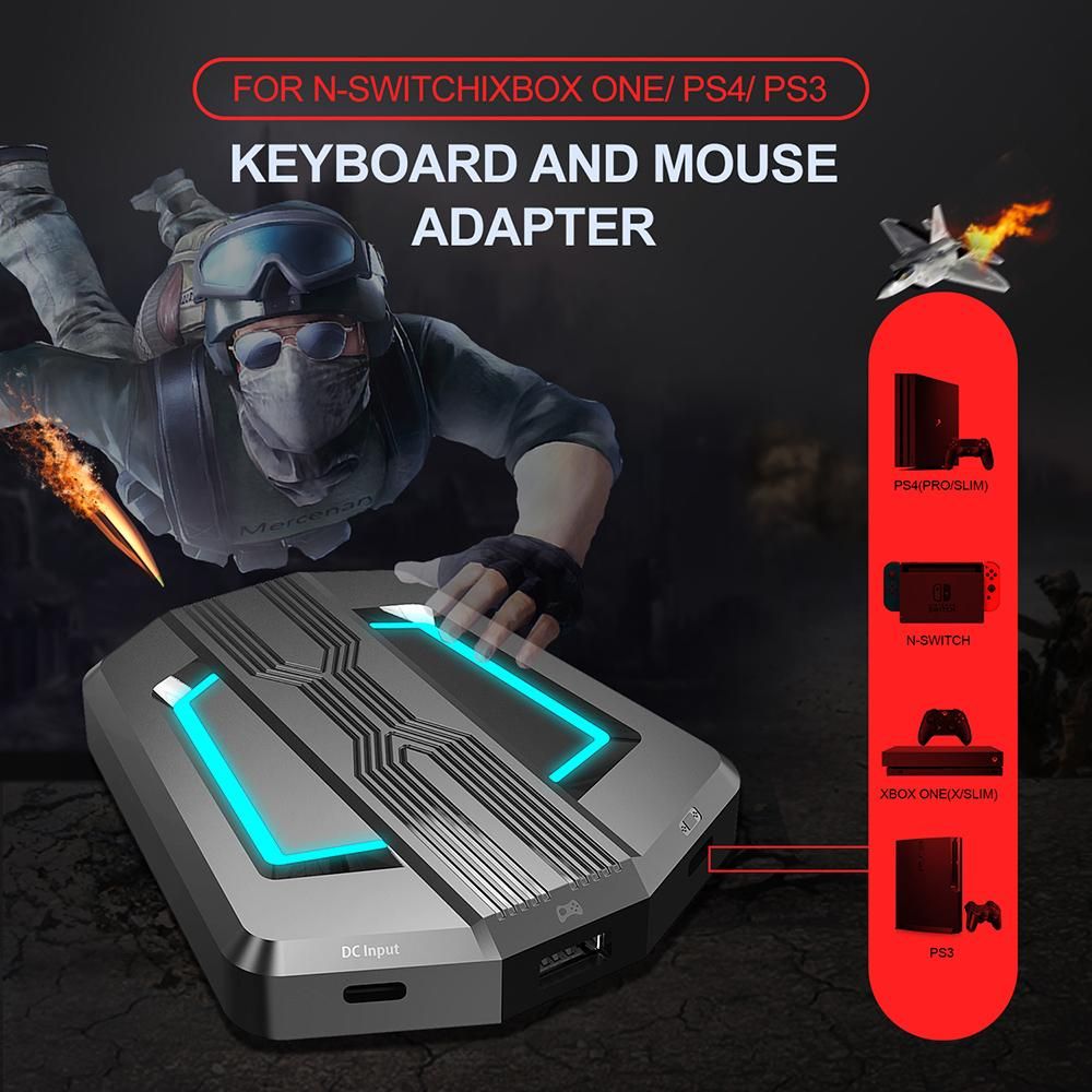 HXSJ P6 Keyboard and Mouse Adapter Portable Mice Converter Replacement for N-Switch PS4 PS3 XBox One 360 with Four-color Breathing Light