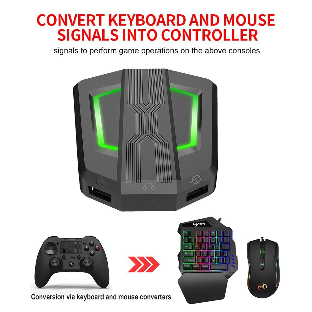 HXSJ P6 Keyboard and Mouse Adapter Portable Mice Converter Replacement for N-Switch PS4 PS3 XBox One 360 with Four-color Breathing Light