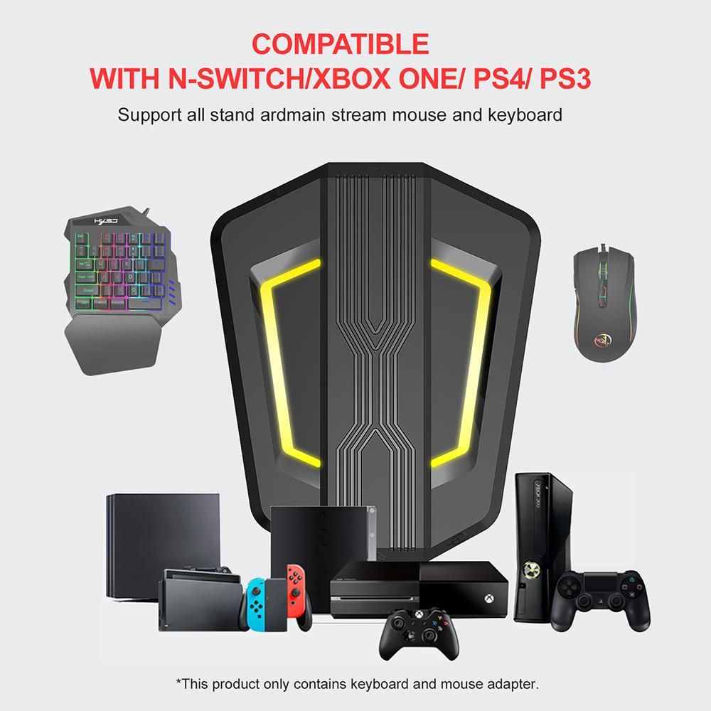 HXSJ P6 Keyboard and Mouse Adapter Portable Mice Converter Replacement for N-Switch PS4 PS3 XBox One 360 with Four-color Breathing Light