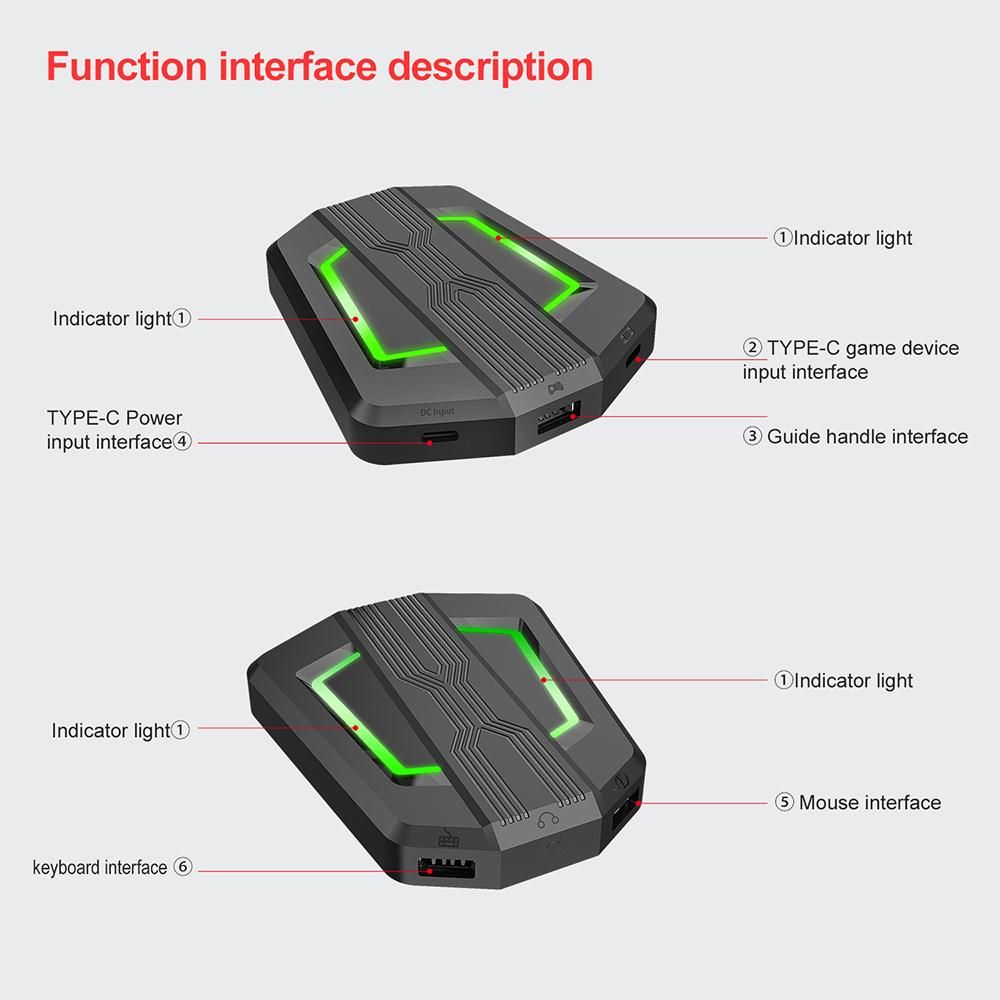 HXSJ P6 Keyboard and Mouse Adapter Portable Mice Converter Replacement for N-Switch PS4 PS3 XBox One 360 with Four-color Breathing Light