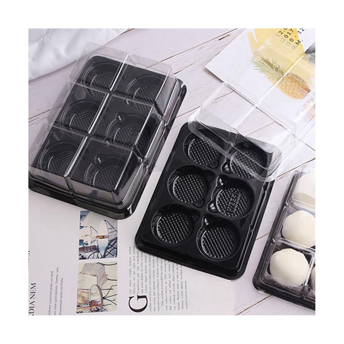 100Pcs 6 Cavities Plastic Mooncake Tray Transparent