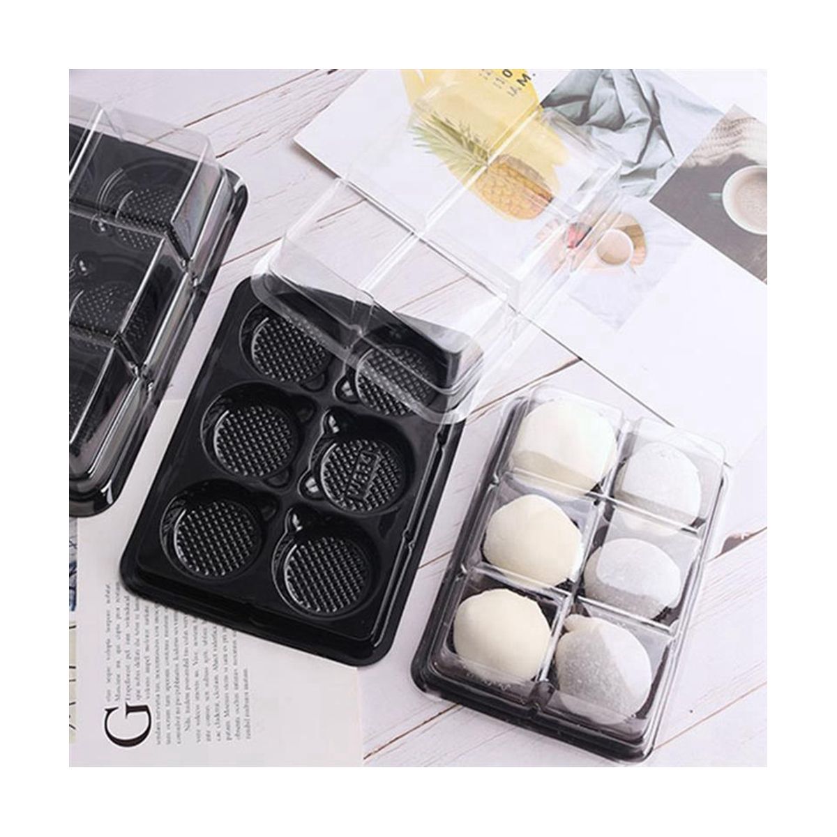 100Pcs 6 Cavities Plastic Mooncake Tray Transparent