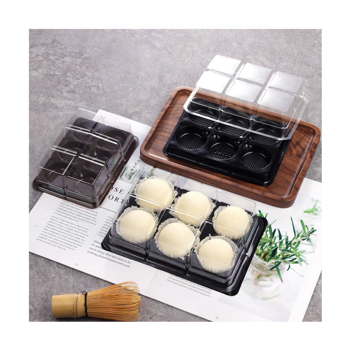 100Pcs 6 Cavities Plastic Mooncake Tray Transparent
