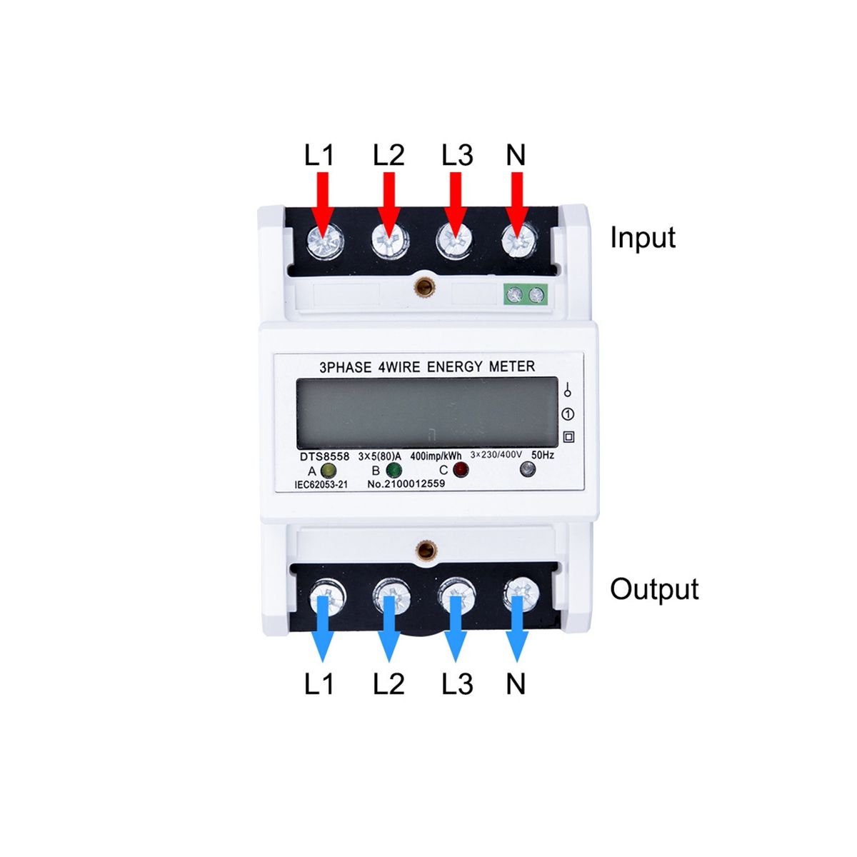 DTS8558 Din Rail 3 Phase 4 Wire Electric KiloWatthour Power Consumption Energy Meter Wattmeter KWh 580A 50Hz LCD