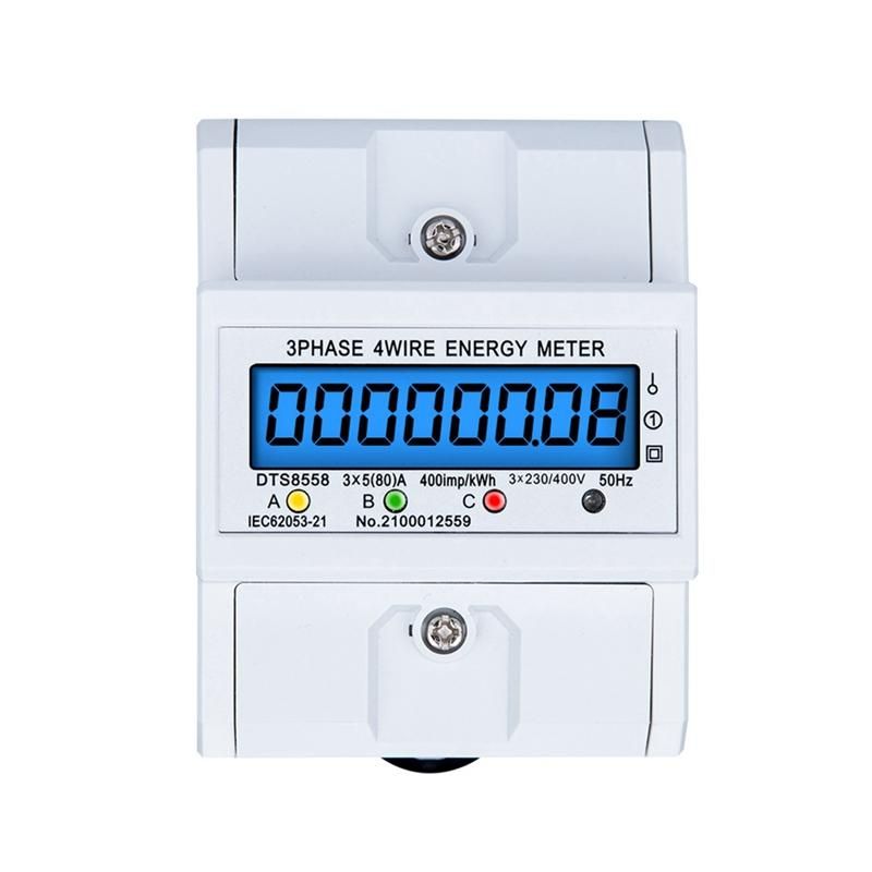 DTS8558 Din Rail 3 Phase 4 Wire Electric KiloWatthour Power Consumption Energy Meter Wattmeter KWh 580A 50Hz LCD