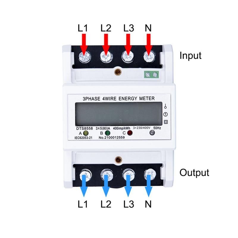 DTS8558 Din Rail 3 Phase 4 Wire Electric KiloWatthour Power Consumption Energy Meter Wattmeter KWh 580A 50Hz LCD