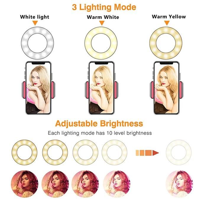 LED selfie fill light with desktop mobile phone holder mobile phone desktop triangle clamp + ring light equipment