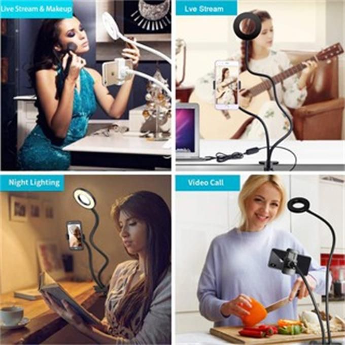 LED selfie fill light with desktop mobile phone holder mobile phone desktop triangle clamp + ring light equipment