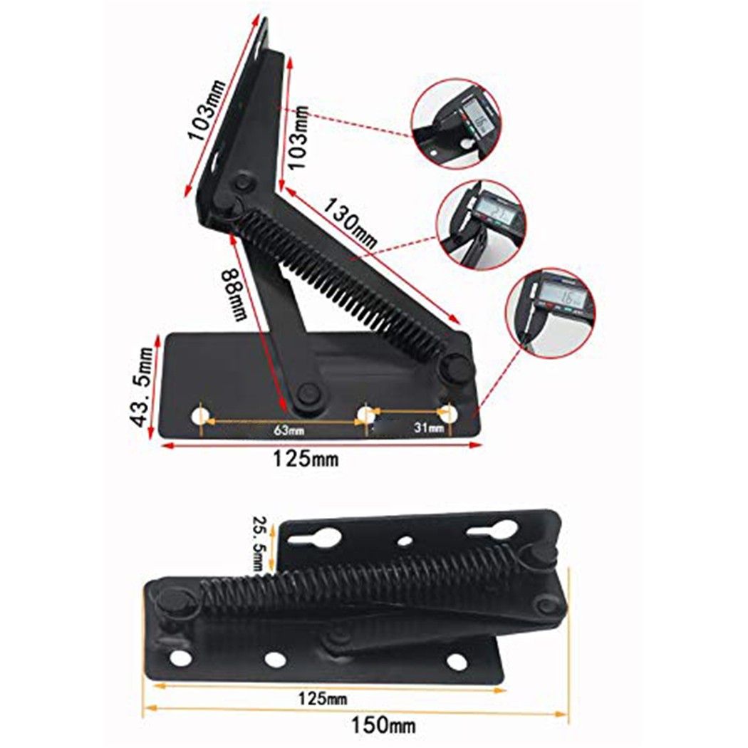 2Pc Sofa Bed Hinge Adjustable Angle Mechanism Metal Black  Multifunctional Supporting Spring Furniture Hinges Hardware