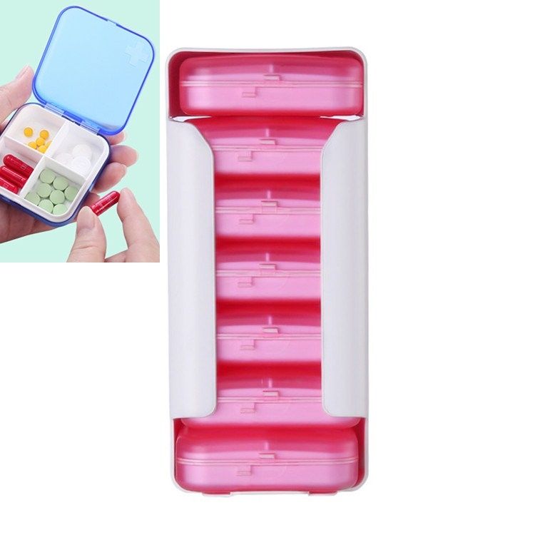 Home Travel Plastic Pill Box Drawer Pill Box Portable Storage Box- 4 Grid(Pink)