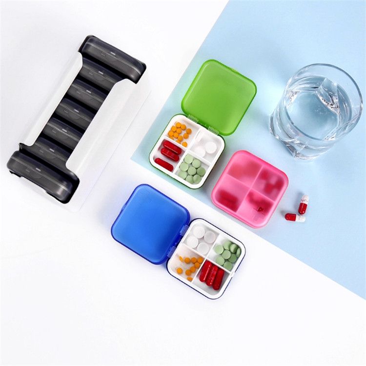 Home Travel Plastic Pill Box Drawer Pill Box Portable Storage Box- 4 Grid(Pink)