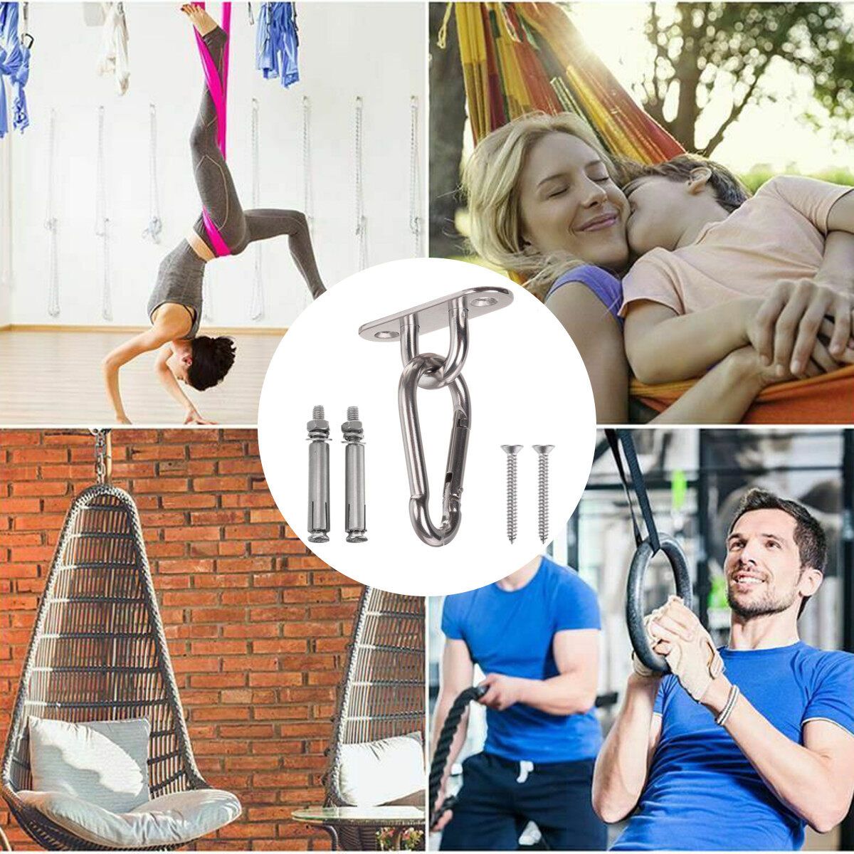 Stainless Steel Hammock Swing Hook Fixed Plate Hanging Chair Sandbag Buckles Tool Kit M8