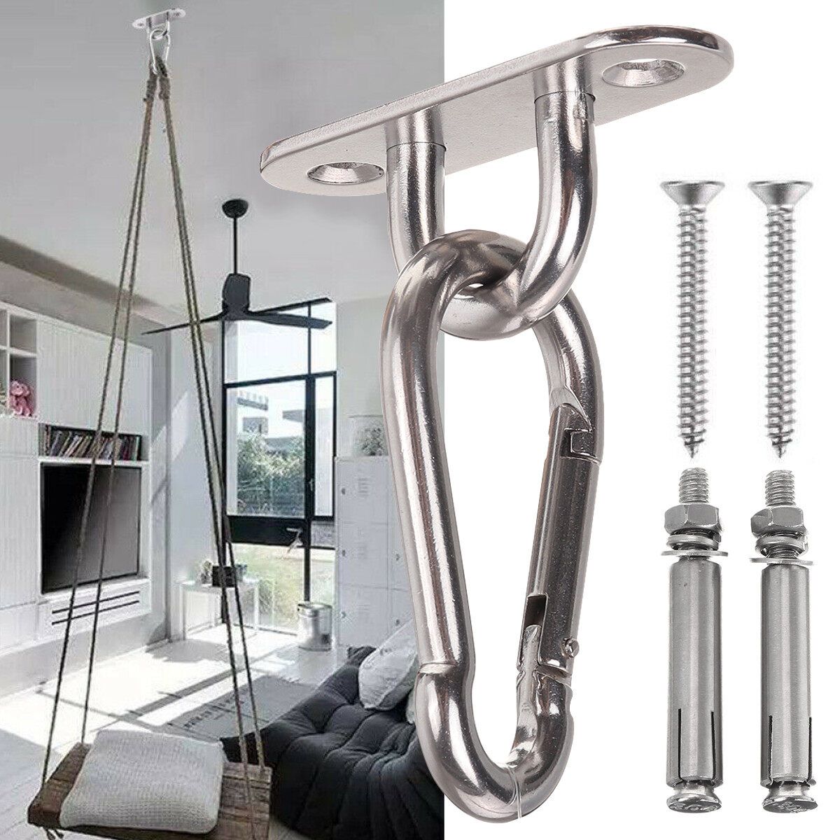 Stainless Steel Hammock Swing Hook Fixed Plate Hanging Chair Sandbag Buckles Tool Kit M8
