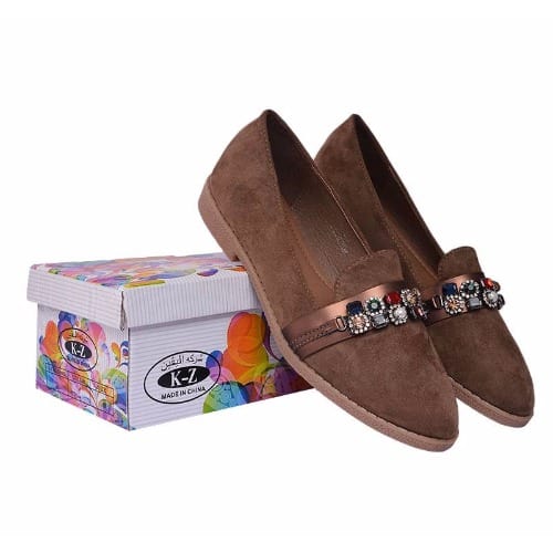 Ladies Suede Flat Loafers - Khaki