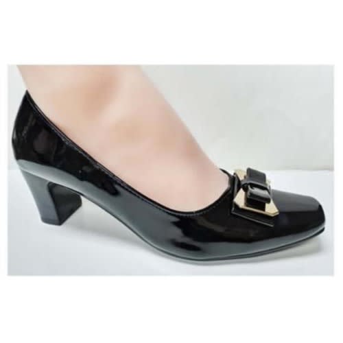 Patent Leather Ladies Office Heel Black Shoe