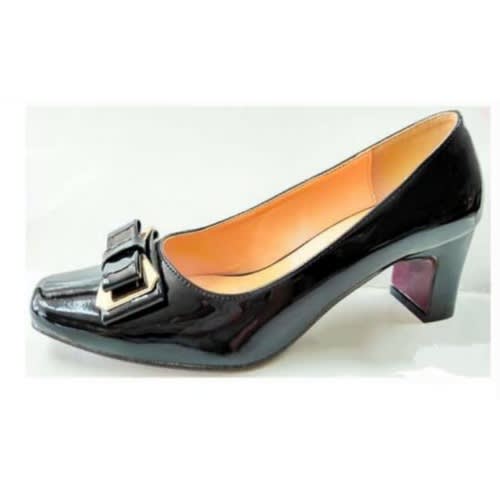 Patent Leather Ladies Office Heel Black Shoe