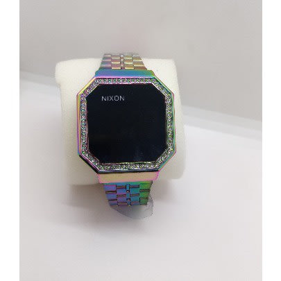 Unisex Touch Screen Rhinestone Bezel Square Faced Chain Watch- Rainbow