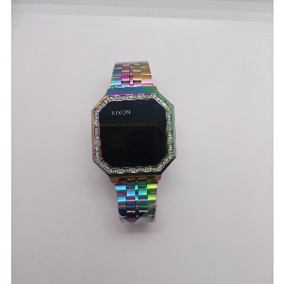 Unisex Touch Screen Rhinestone Bezel Square Faced Chain Watch- Rainbow